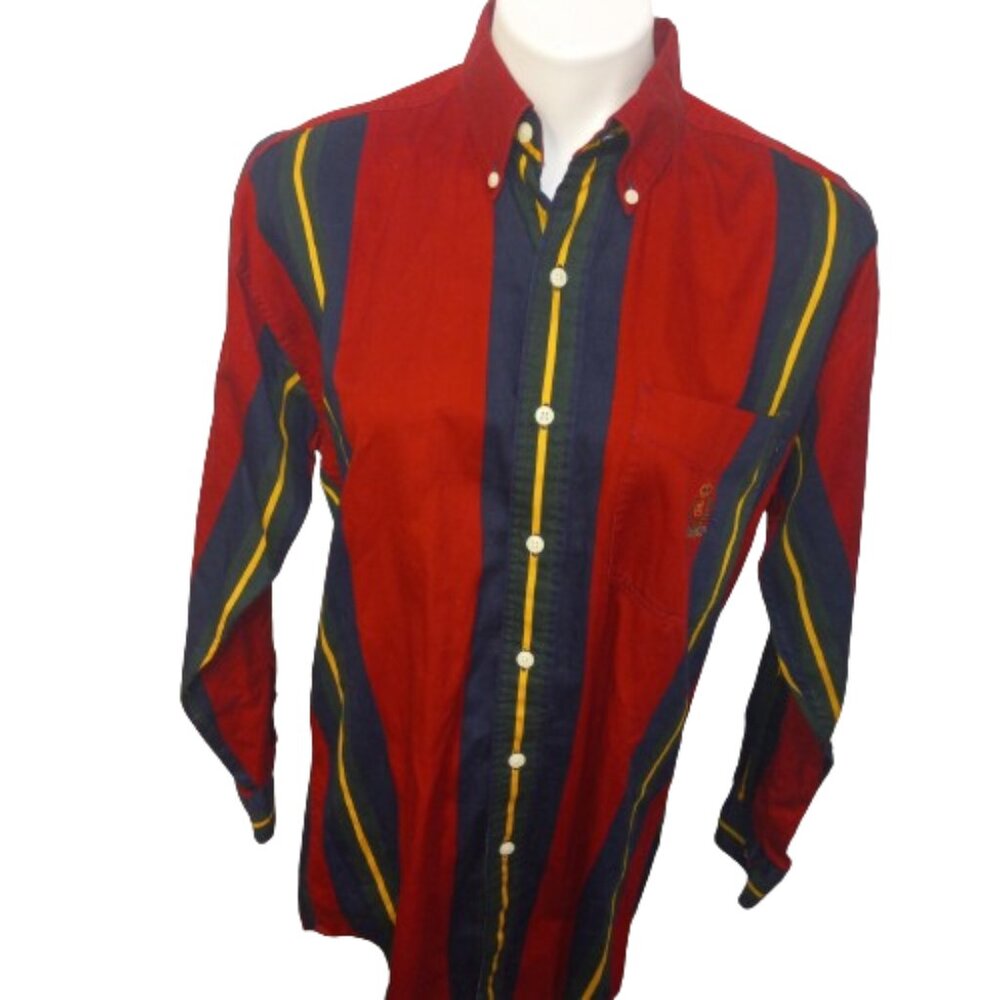 Chaps Ralph Lauren Vintage Mens Small Crest Crown Stripes Shirt